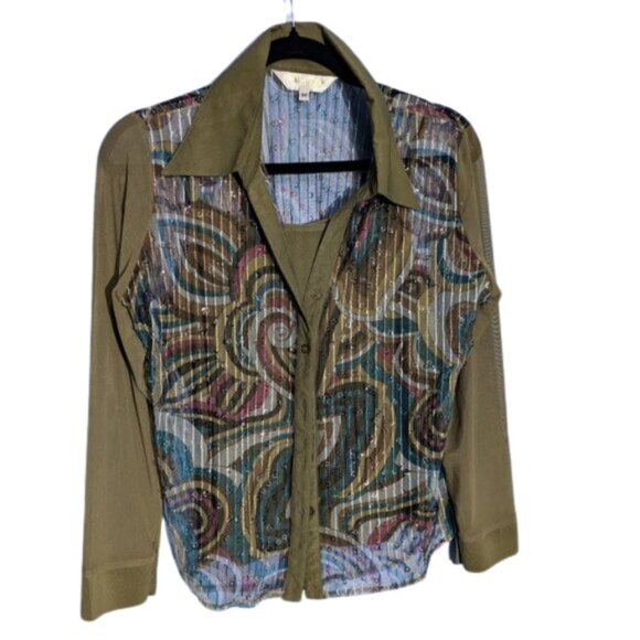 Sheer Boho Style Button Down Blouse w/Tank - Picture 1 of 3